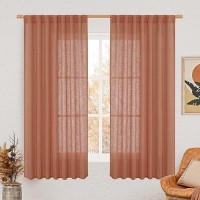 Lamit Light Filtering Linen Curtains 63 Inches Long For Bedroom Linen Textured Semi Sheer Back Tab And Rod Pocket Terracotta Bo