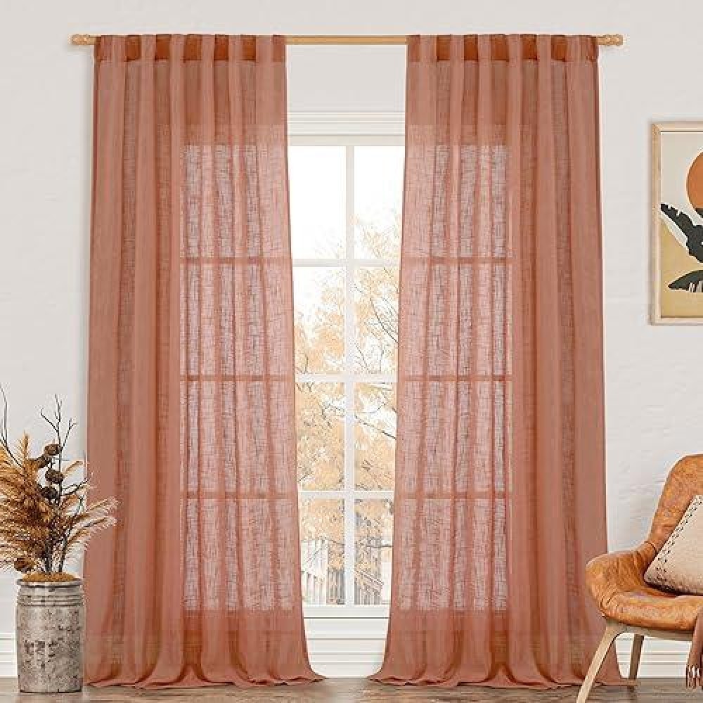 Lamit Terracotta Linen Curtains 90 Inch For Living Room Fall Western Decor Curtains Back Tab And Rod Pocket Boho Curtains Burn