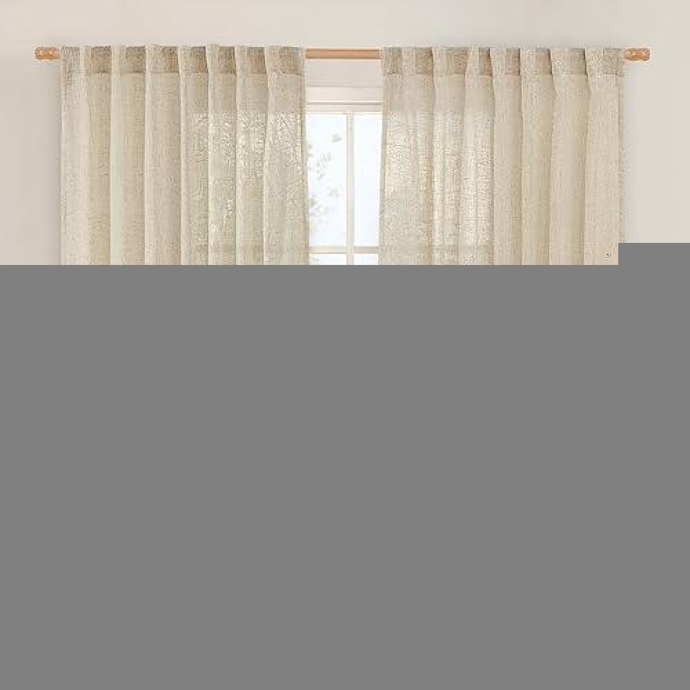 Lamit Linen Curtains 63 Inch For Bedroom Light Filtering Neutral Semi Sheer Window Curtains Back Tab And Rod Pocket Living Room