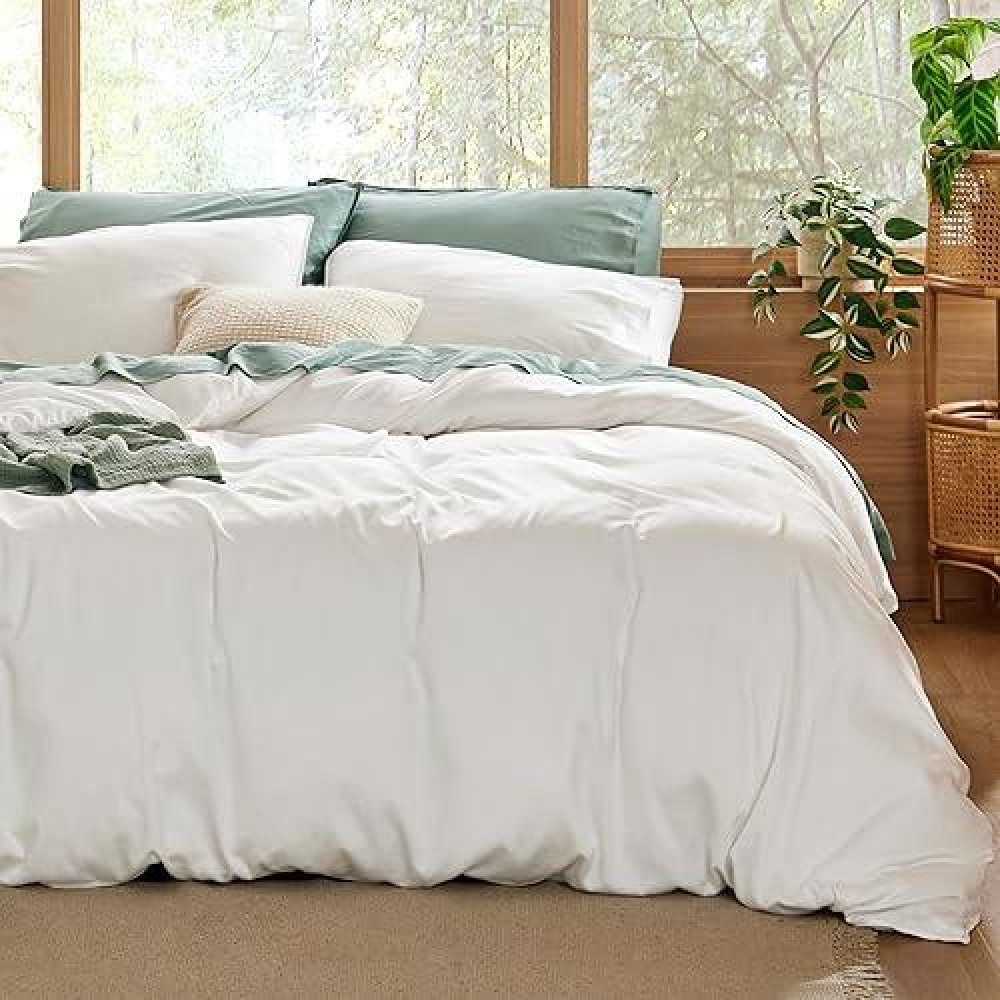 Bedsure California King Duvet Cover Brushed Soft And Breathable Eucalyptus Lyocell Cotton Hybrid Comforter Cover Set For Hot S