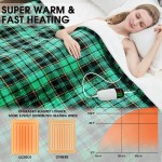 Green Heated Blanket Electric Twin Size 62X84 Christmas Heating Blanket Plaid Sherpa Winter Blanket Warmer 10 Heating Levels