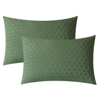 Jellymoni 2 Pack Olive Green Pillowcases Standard Size Soft Microfiber Knitted Jacquard Waffle Weave Pillow Covers With Envelop