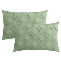 Jellymoni 2 Pack Light Green Pillowcases King Size Soft Microfiber Geometric Tufted Pillow Covers With Envelope Closure Pillow