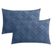 Jellymoni 2 Pack Blue Pillowcases Standard Size Soft Microfiber Geometric Tufted Pillow Covers With Envelope Closure Pillows A