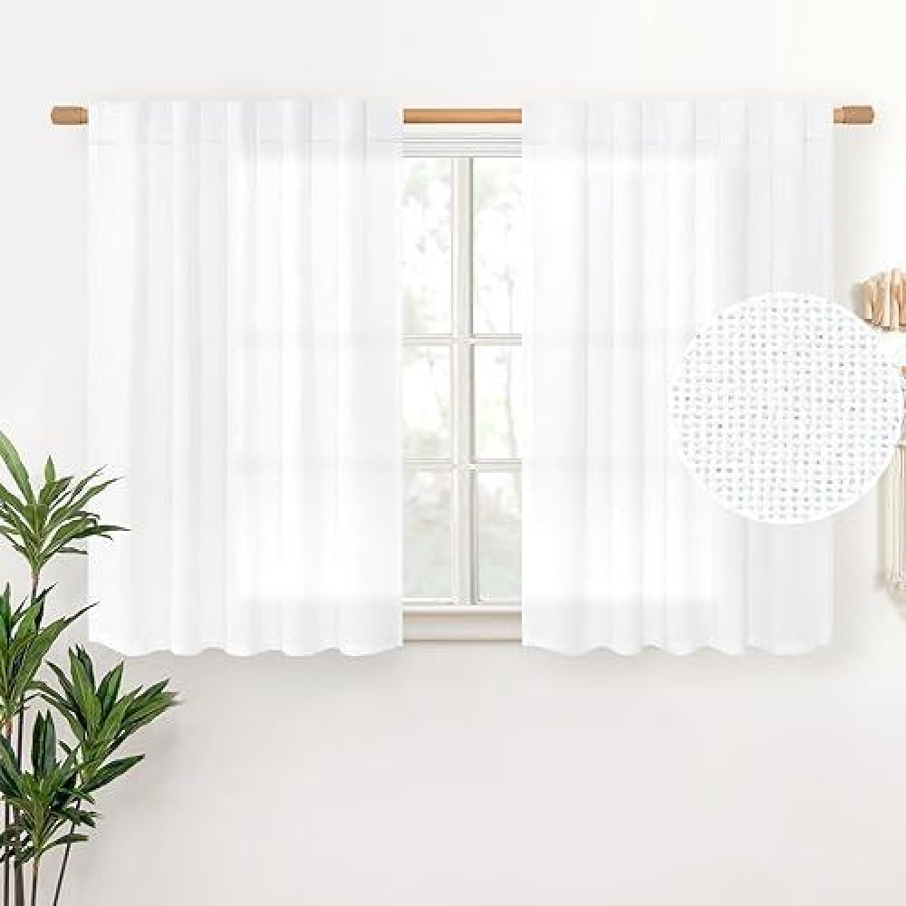 Youngstex Kithchen Curtains 36 Inch Length Short White Linen Drapes Rod Pocket Light Filtering For Cafe Small Window Decorative