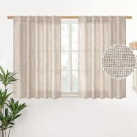 Youngstex Short Linen Curtains 36 Inch Length For Kitchen Back Tab Rod Pocket Light Filtering Textured Drapes For Small Window C