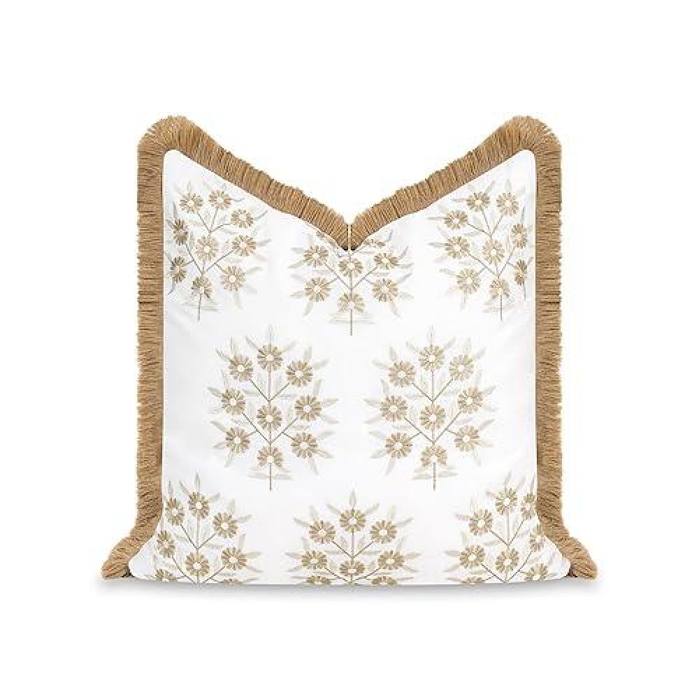 Hofdeco Premium Coastal Patio Indoor Outdoor Throw Pillow Cover Only 20X20 Water Repellent For Backyard Couch Neutral Tan