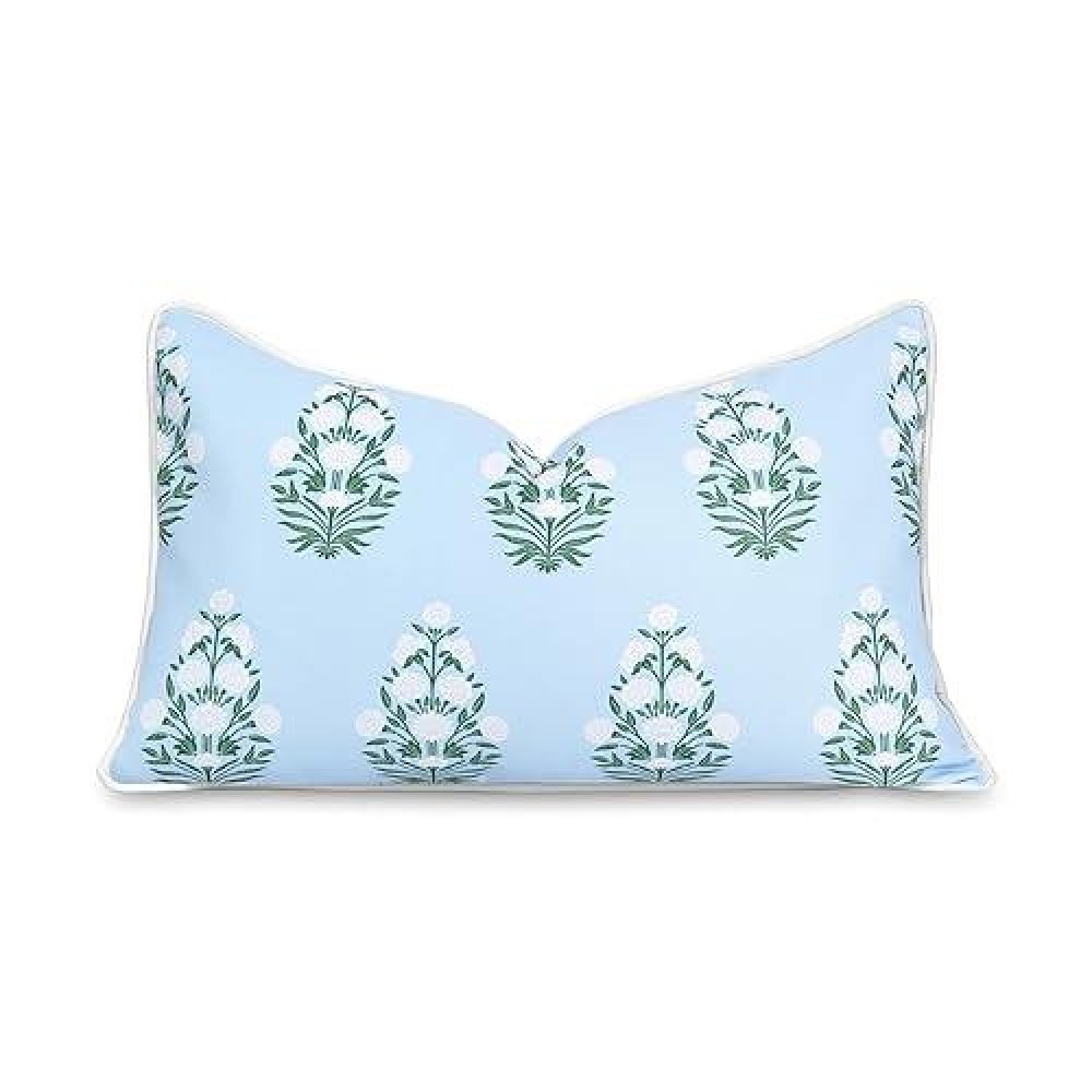 Hofdeco Premium Coastal Patio Indoor Outdoor Lumbar Pillow Cover Only 12X20 Water Repellent For Backyard Couch Baby Blue