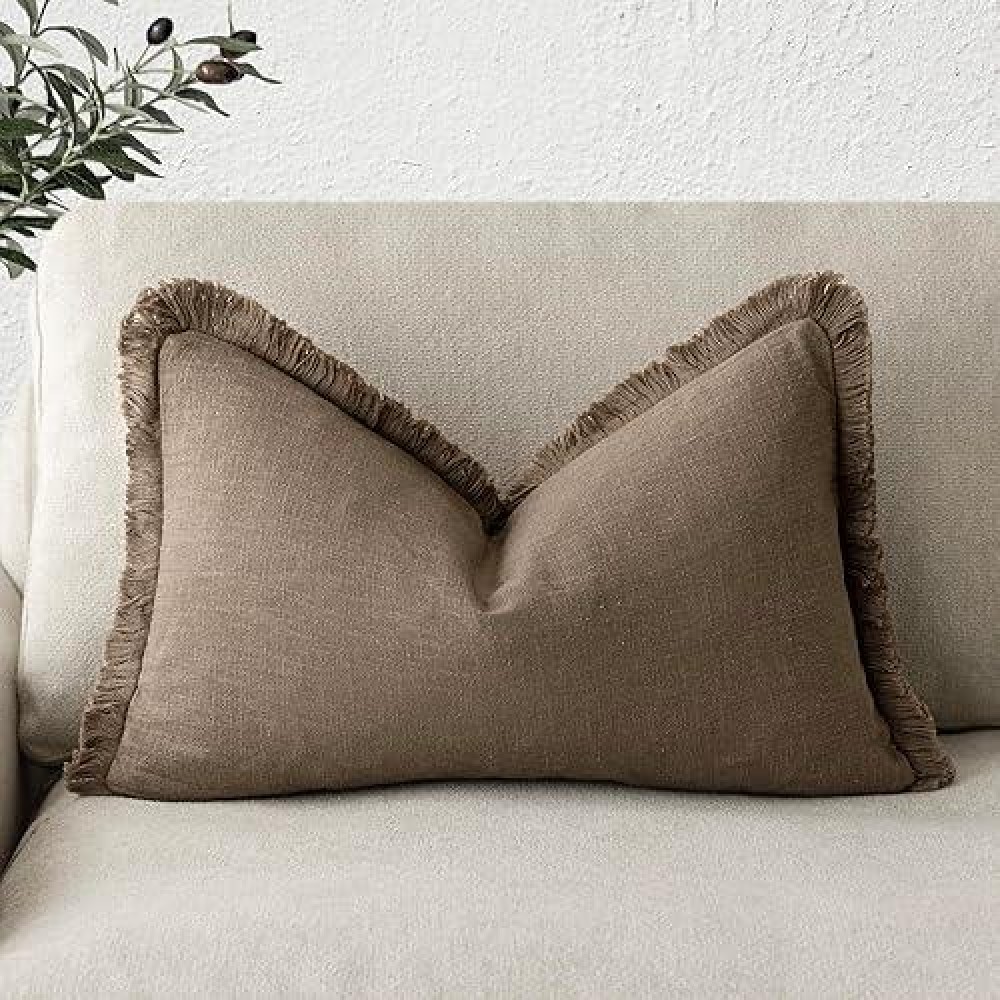 Foindtower Decorative 12?20 Inch  1Pc  Cozy Boho Farmhouse Cushion Cover With Tassel Linen Fringe Lumber Throw Pillow Covers Soft Accent Pillowcase For Sofa Bed Living Room Home Decor  Light Brown