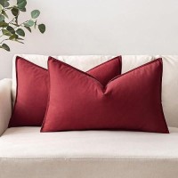 Miulee Pack Of 2 Christmas Burgundy Red Pillow Covers 12X20 Inch Decorative Couch Throw Pillow Covers Linen Cushion Covers Set M