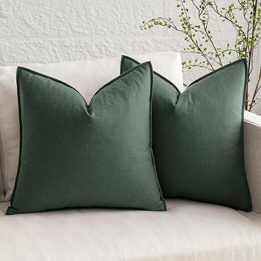 Miulee Pack Of 2 Christmas Dark Green Pillow Covers 22X22 Inch Decorative Couch Throw Pillow Covers Linen Cushion Covers Set Mod