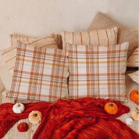 Aofanggo Fall Pillow Covers 18X18 Set Of 2 Autumn Decorative Throw Pillow Cases Orange Blue Plaids Cushion Covers Faux Linen Far