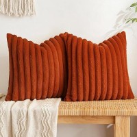 Miulee Fall Rust Throw Pillow Covers 20X20 Inch Set Of 2 Soft Pillowcases With Velvet Back Faux Rabbit Fur Cushion Covers Decora