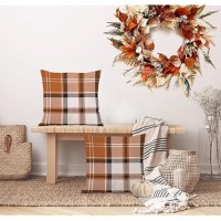 Aofanggo Fall Pillow Covers 18X18 Set Of 2 Autumn Decorative Orange Black Check Plaids Throw Pillow Cases Cushion Covers Faux Li