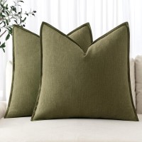 Miulee Linen Pillow Covers 18X18 Inch Olive Green Decorative Throw Pillow Covers Pack Of 2 Soft Accent Farmhouse Couch Pillowcas