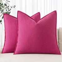 Miulee Linen Pillow Covers 16X16 Inch Hot Pink Decorative Throw Pillow Covers Pack Of 2 Soft Accent Farmhouse Couch Pillowcases