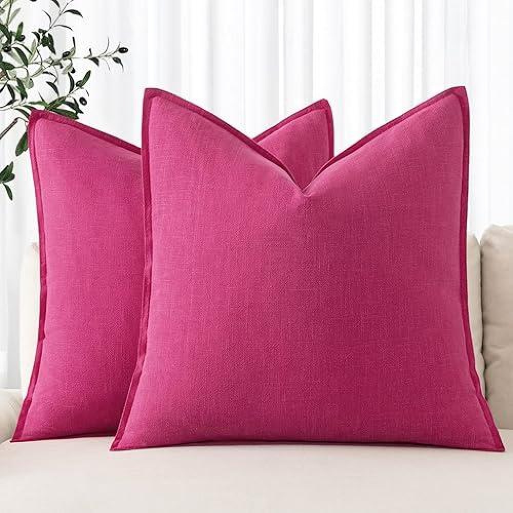 Miulee Linen Pillow Covers 24X24 Inch Hot Pink Decorative Throw Pillow Covers Pack Of 2 Soft Accent Farmhouse Couch Pillowcases Modern Home Decors For Sofa Cushion Living Room Bed