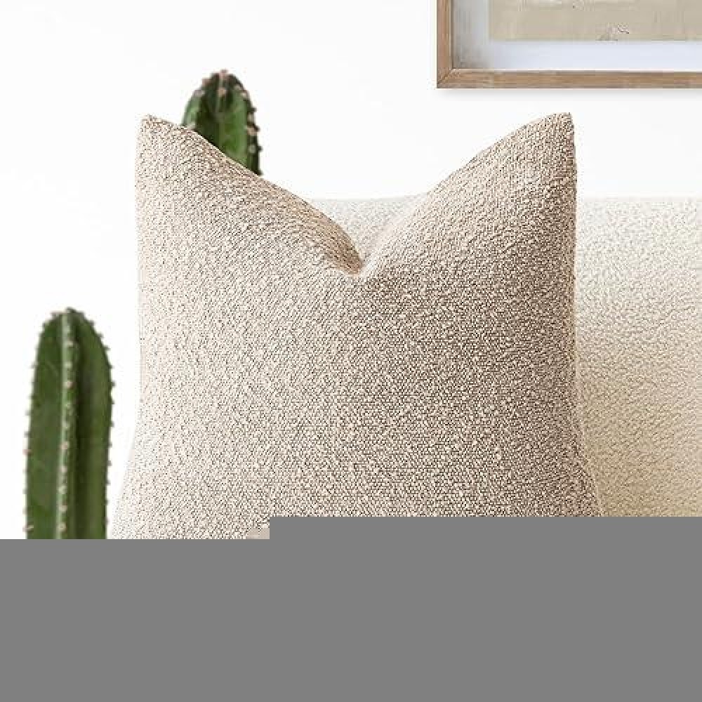 Foindtower Decorative Textured Boucle Throw Pillow Covers Accent Solid Pillow Cases Neutral Soft Cozy Couch Cushion Case For Cha