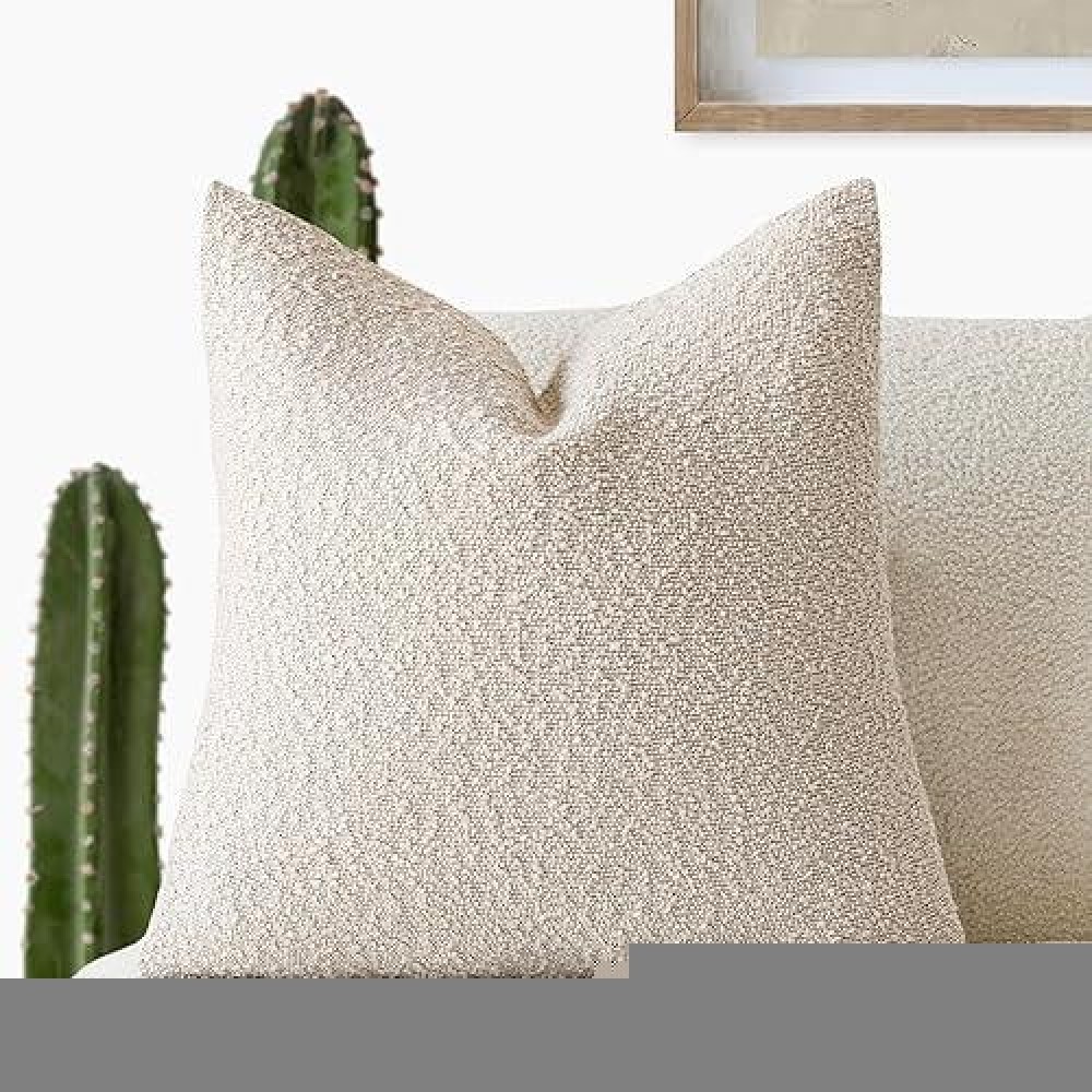 Foindtower Decorative Textured Boucle Throw Pillow Covers Accent Solid Pillow Cases Neutral Soft Cozy Couch Cushion Case For Cha