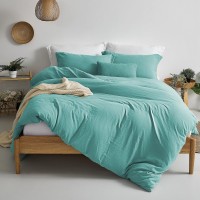 Mildly Super Soft Duvet Cover 100 Washed Microfiber Turquoise Comforter Cover Set 3 Pieces With Zipper Closure Corner Ties