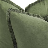 Zwjd Pillow Covers 20X20 Set Of 2 Army Green Throw Pillow Covers With Fringe Chic Cotton Decorative Pillows Square Cushion Covers For Sofa Couch Bed Living Room Farmhouse Boho Decor