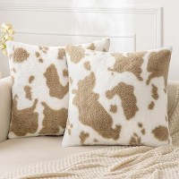 Woaboy Pack Of 2 Luxury Faux Fur Throw Pillow Covers Cowhide Decorative Soft Fluffy Plush Couch Throws Brindle Cushion Covers Fo