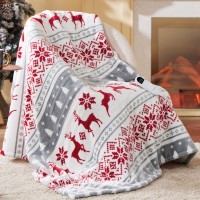 Bedsure Christmas Heated Blanket Throw Soft Flannel Sherpa Electric Blanket With Fair Isle Pattern Heating Blanket As A Gift