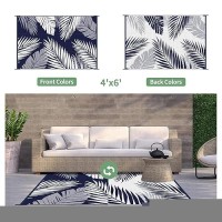 Genimo Outdoor Rug 4' X 6' Waterproof For Patios Clearance  Reversible Outdoor Plastic Straw Camping Rug Carpet  Large Area Rugs Mats For Rv  Camper  Deck  Balcony  Porch  Beach  Navy Blue&White