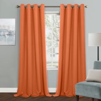 Mysky Home Orange Blackout Curtain For Bedroom Single Panel Curtains For Living Room 90 Inch Long Curtains Grommet Thermal Insu