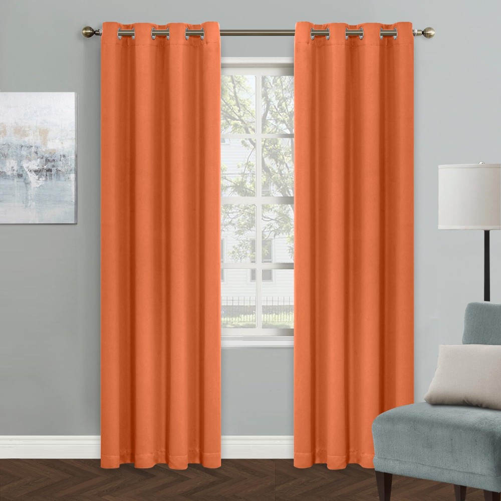 Mysky Home Orange Blackout Curtain For Bedroom Single Panel Curtains For Living Room 80 Inch Long Curtains Grommet Thermal Insu