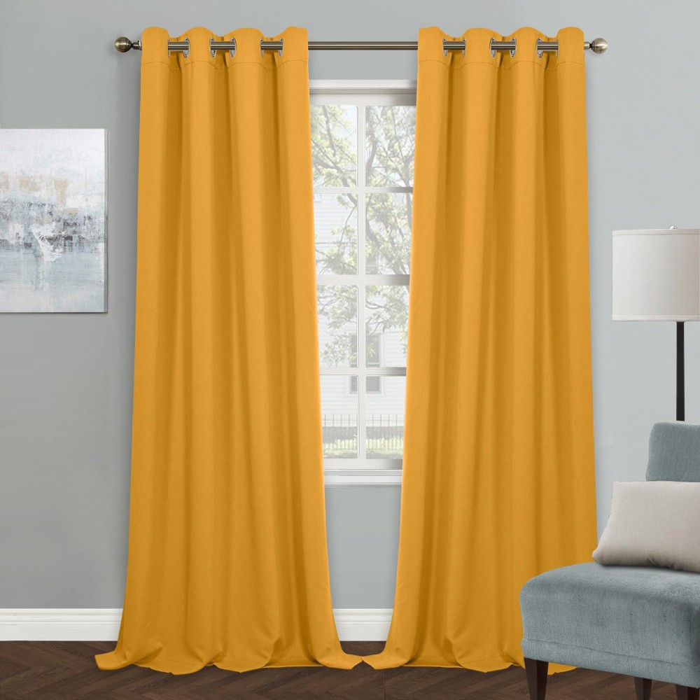 Mysky Home Yellow Blackout Curtains For Living Room Bedroom Curtains 90 Inches Long Grommet Room Darkening Window Curtains Therm