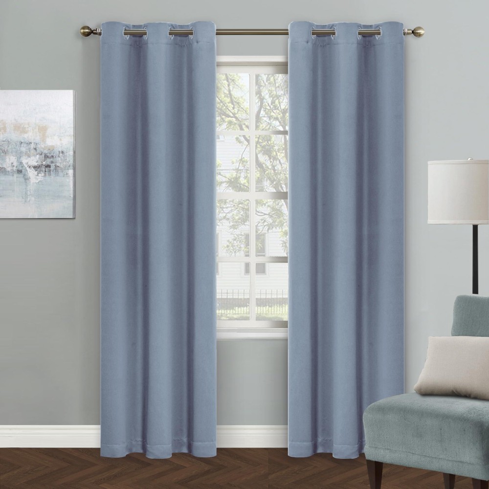 Mysky Home Dusty Blue Closet Curtains For Doorway 84 Inch Long Blackout Door Curtain For Living Room Grommet Room Darkening Curt