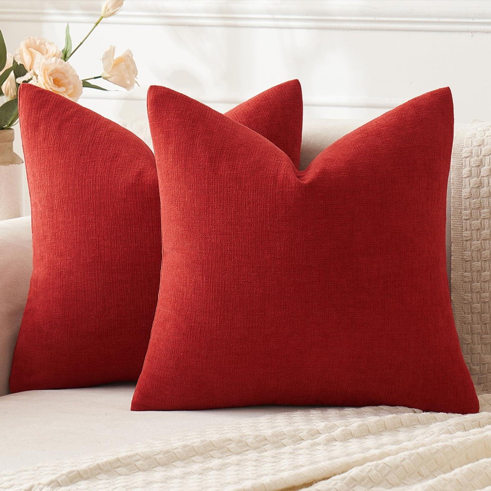 Miulee Christmas Red Couch Pillow Covers 20X20 Inch Set Of 2 Soft Chenille Decorative Throw Pillow Covers Farmhouse For Sofa Li