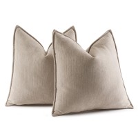 Miulee Pack Of 2 Beige Decorative Pillow Covers 24X24 Inch Soft Chenille Couch Throw Pillows Farmhouse Cushion Covers With Elega