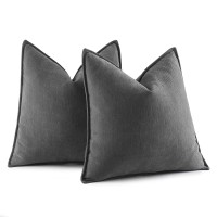 Miulee Pack Of 2 Dark Grey Decorative Pillow Covers 22X22 Inch Soft Chenille Couch Throw Pillows Farmhouse Cushion Covers With E