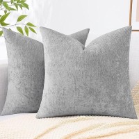 Decoruhome Couch Throw Pillow Covers 18X18 Set Of 2  Decorative Soft Chenille Solid Dyed Pillow Covers For Sofa Bed Living Room  Ultimate Gray