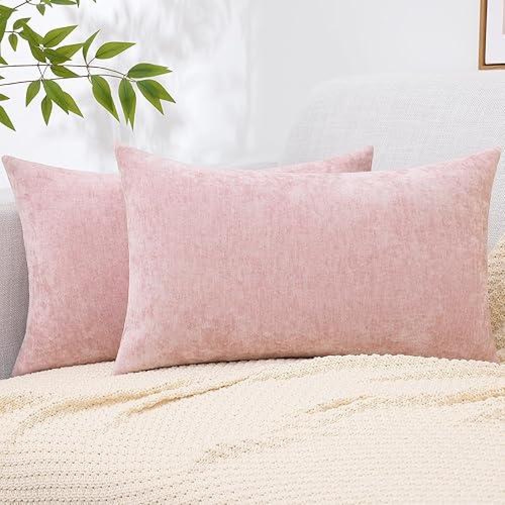 Decoruhome Couch Throw Pillow Covers 12X20 Set Of 2 Decorative Soft Chenille Solid Dyed Lumbar Pillow Covers For Sofa Bed Livin