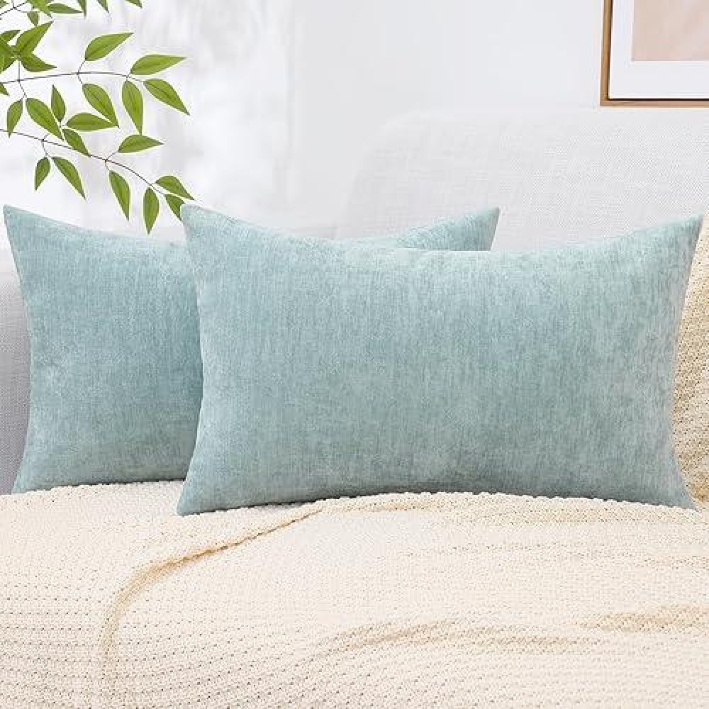 Decoruhome Christmas Couch Throw Pillow Covers 12X20 Set Of 2 Decorative Soft Chenille Solid Dyed Lumbar Pillow Covers For Sofa