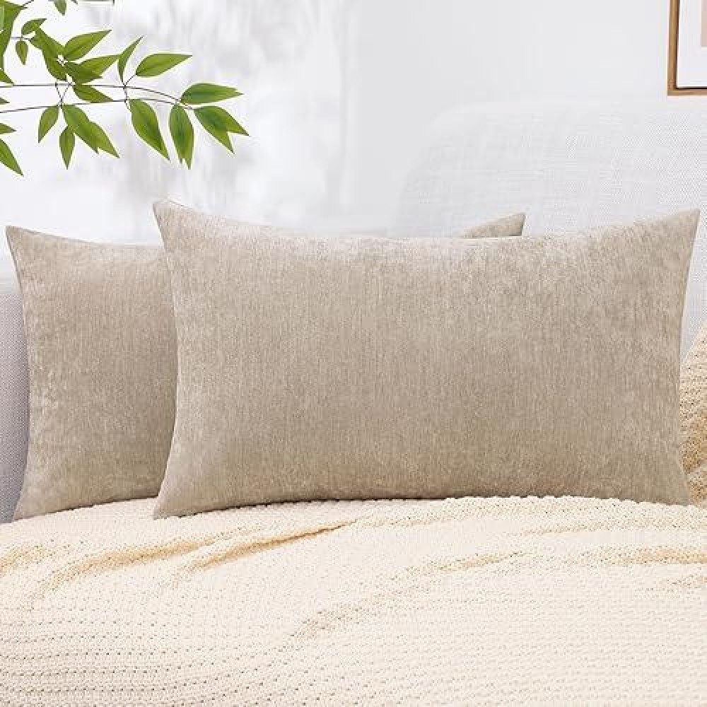 Decoruhome Couch Throw Pillow Covers 12X20 Set Of 2 Decorative Soft Chenille Solid Dyed Lumbar Pillow Covers For Sofa Bed Livin