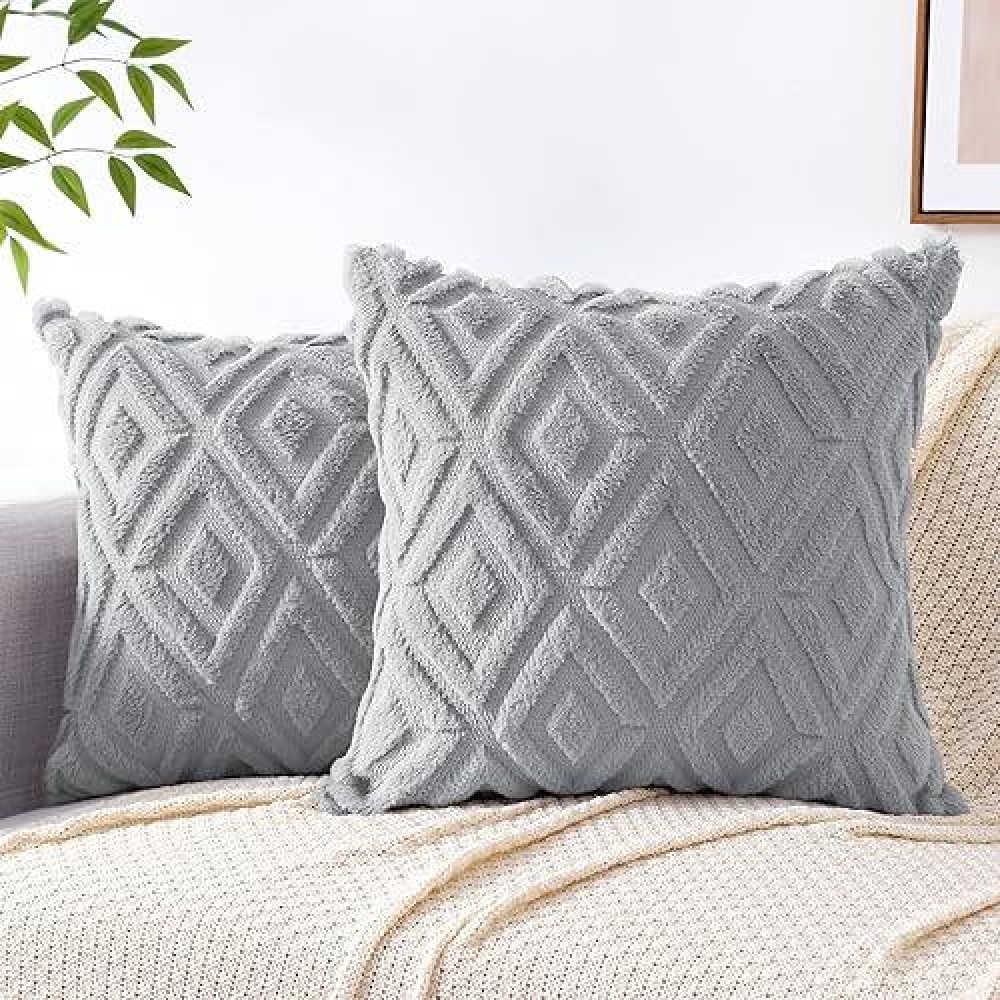 Pallene Soft Faux Fur Throw Pillow Covers 16X16 Plush Wool Decorative Pillow Covers Couch Sofa Pillow Covers For Living Room