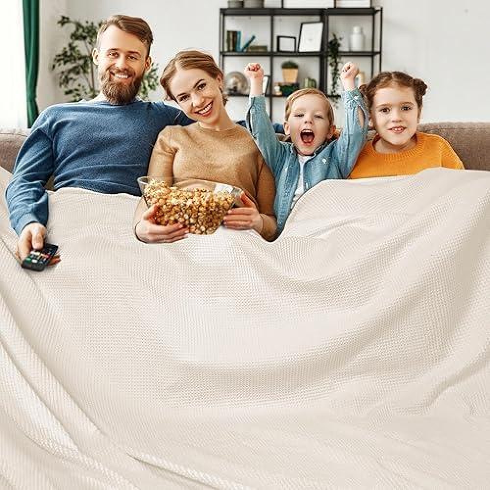 Phf 100 Cotton Waffle Weave Blanket California King Size 120X 120 Washed Soft Lightweight Breathable Oversize Huge Blanket