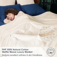 Phf 100 Cotton Waffle Weave Blanket California King Size 120X 120 Washed Soft Lightweight Breathable Oversize Huge Blanket