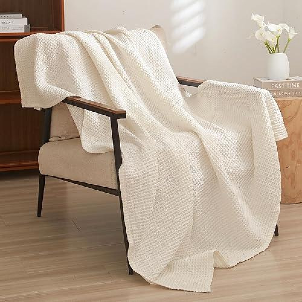 Phf 100 Cotton Waffle Weave Throw Blanket 50 X 60Lightweight Washed Soft Breathable Blanket For Adults And Kidsperfect Bl