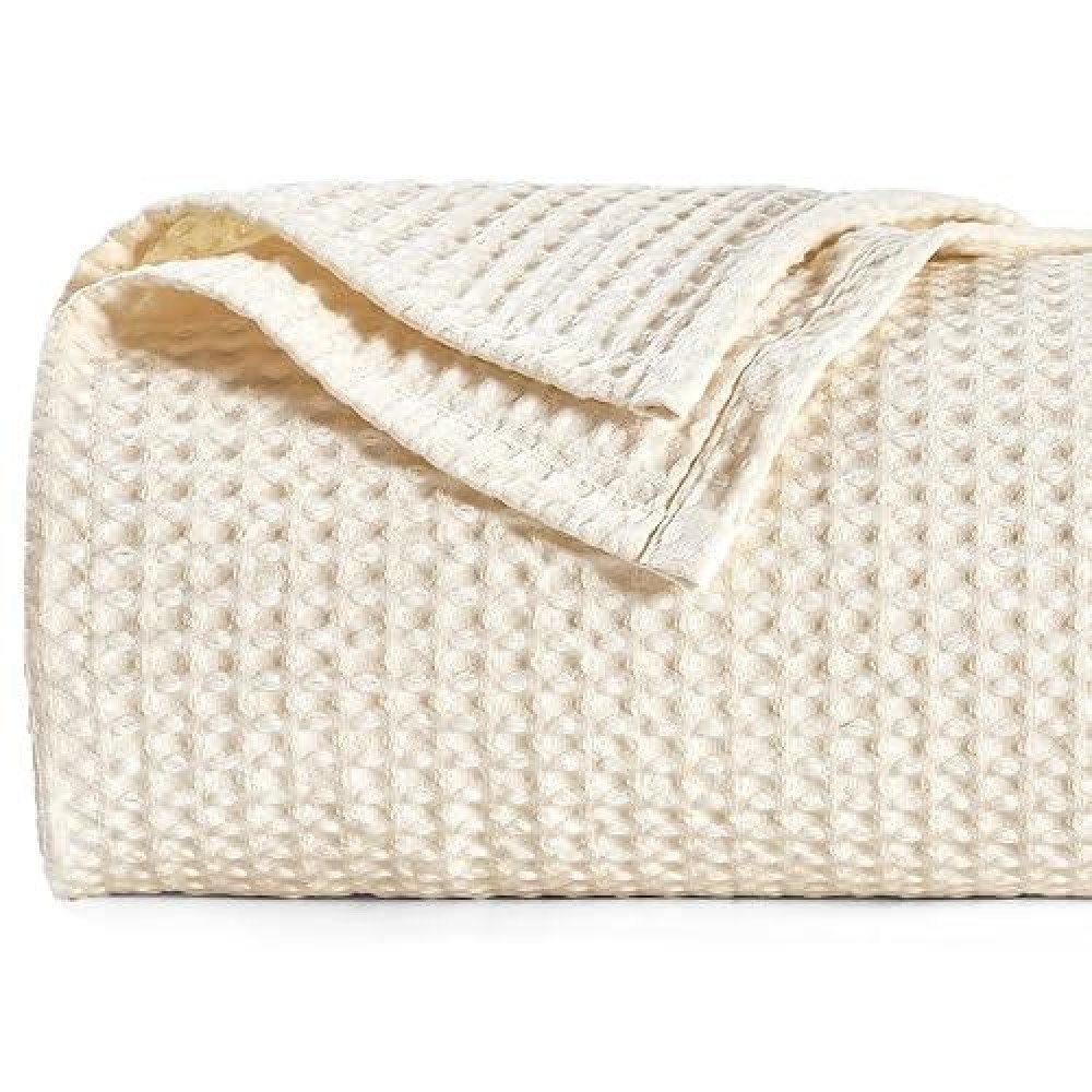 Phf 100 Cotton Waffle Weave Blanket Twin Size 66X90Lightweight Washed Soft Breathable Blanket For All Seasonperfect Blank