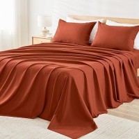 Andency Orange Sheets California King Set 4 Pieces Soft Sheets For Cal King Size Bed Microfiber Sheet Set Deep Pocket Up To 1