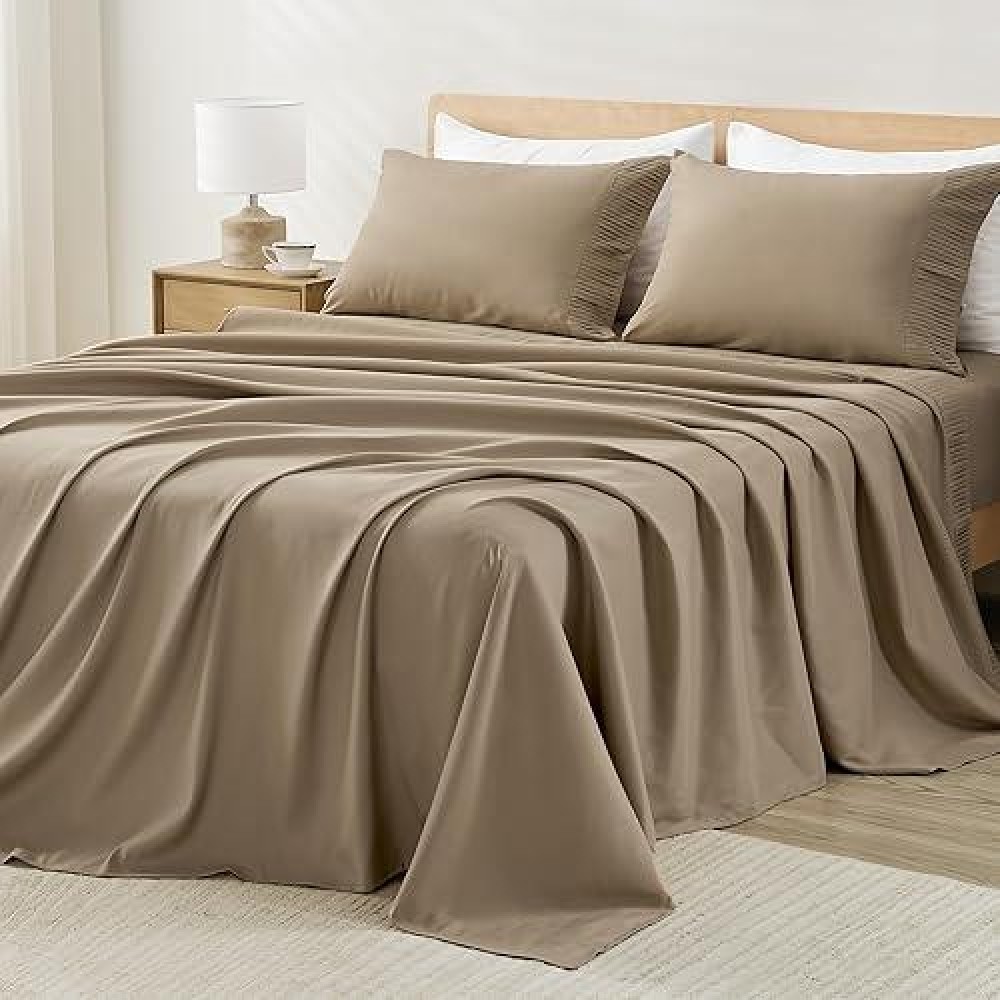 Andency Taupe Sheets Full Set 4 Pieces Super Soft Sheets For Full Size Bed Microfiber Full Sheet Set Deep Pocket Up To 16