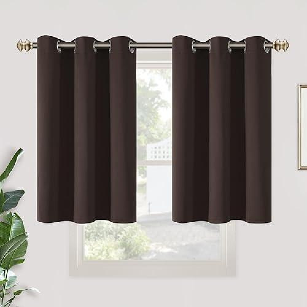 Youngstex Short Brown Curtains 36 Inches Length For Kitchen Window Thermal Insulated With Grommet Room Darkening Blackout Drap