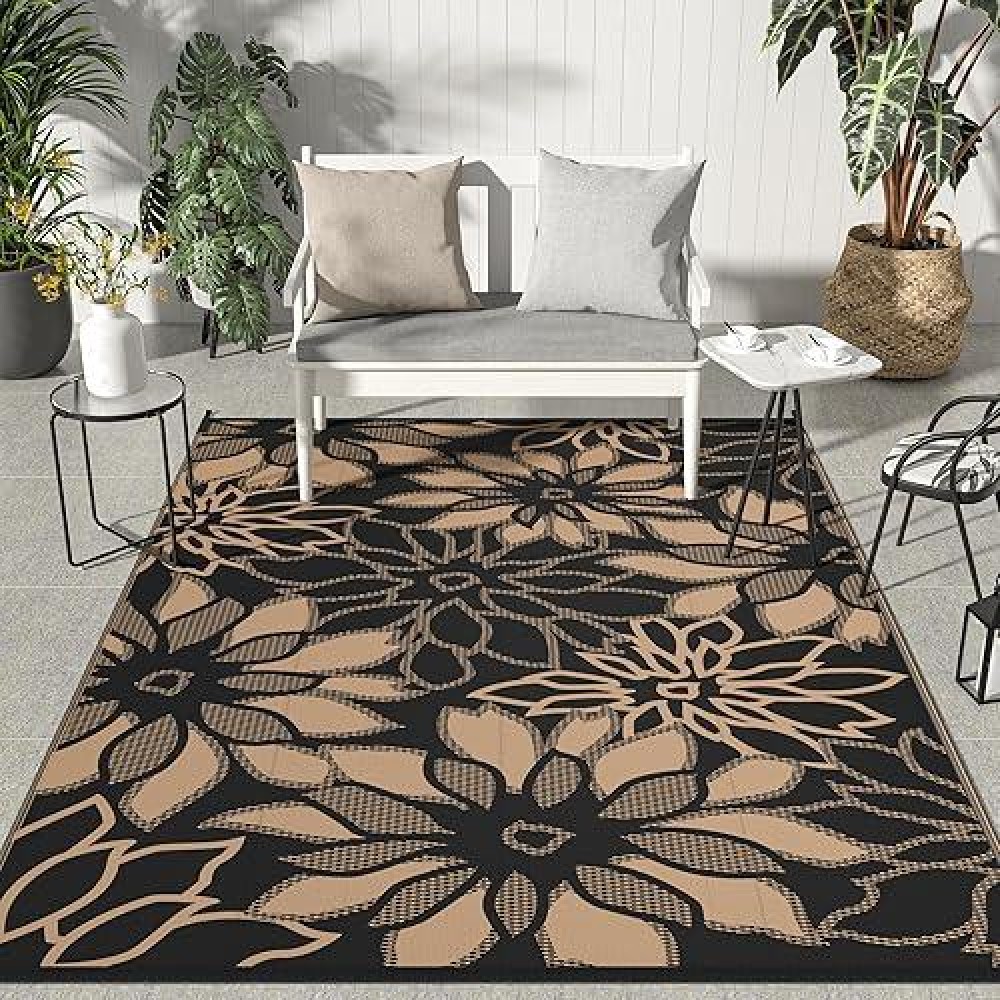 Genimo Outdoor Rug Waterproof For Patios Clearance 5 X 8 Reversible Plastic Straw Floral Camping Carpet Large Area Rugs Mats