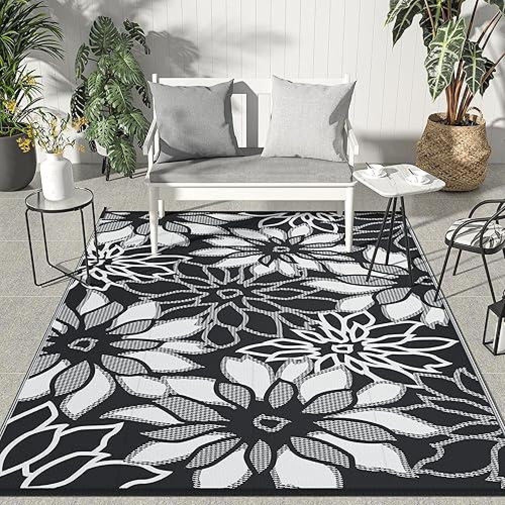 Genimo Outdoor Rug Waterproof For Patios Clearance 9 X 12 Reversible Plastic Straw Floral Camping Carpet Large Area Rugs Mat