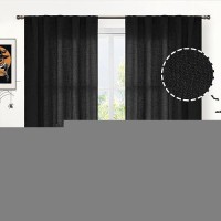 Youngstex Short Linen Curtains 40 Inches Long Black Window Curtain With Back Tab Rod Pocket Light Filtering Gothic Drapes For Ha